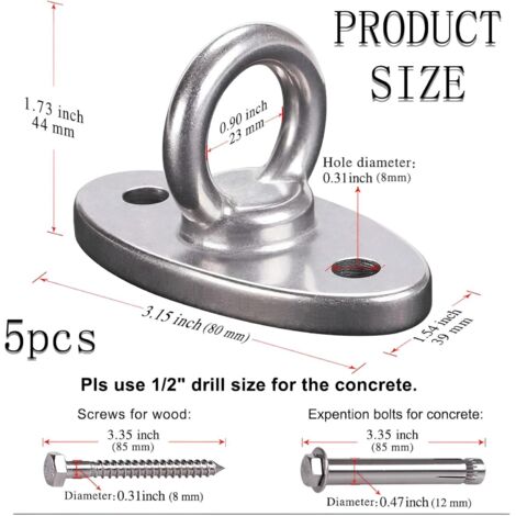 Gancio Da Soffitto Per Carichi Pesanti In Acciaio Inox 304 - Fino A 400 Kg, Per Travi Legno E Cemento - 3