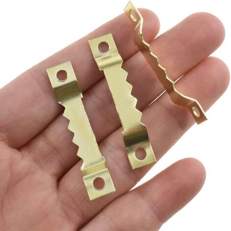 MroMax 30 ganci a dente di sega in ferro per quadri, 4 x 0,7 cm, per appendere quadri, orologi, quadri, opere d'arte, cornici per foto, colore oro