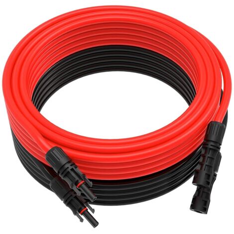 Cavo solare 6 mm²/4 mm², cavo per pannello solare 5 m, prolunga per cavo solare, cavo di prolunga per sistemi a pannello solare (rosso + nero)