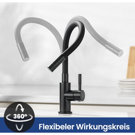 Cecipa Rubinetto Cucina Flessibile Rubinetto con 2 Tipi di Getti, Miscelatore Cucina Pieghevole, Miscelatore Lavello Flessibile con Acqua Calda e Fredda (Nero)