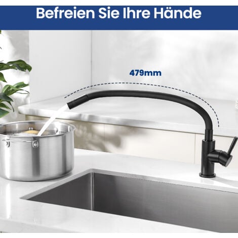 Cecipa Rubinetto Cucina Flessibile Rubinetto con 2 Tipi di Getti, Miscelatore Cucina Pieghevole, Miscelatore Lavello Flessibile con Acqua Calda e Fredda (Nero)