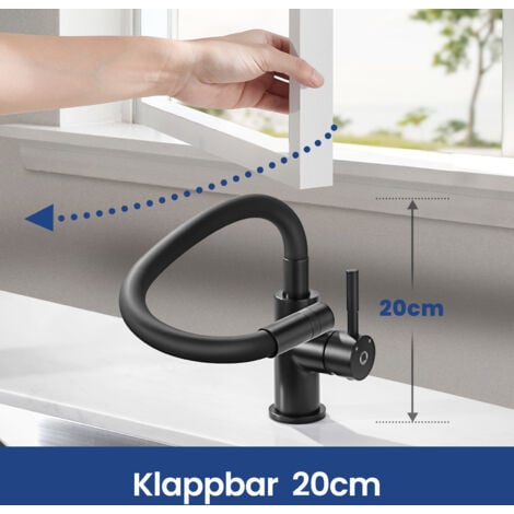 Cecipa Rubinetto Cucina Flessibile Rubinetto con 2 Tipi di Getti, Miscelatore Cucina Pieghevole, Miscelatore Lavello Flessibile con Acqua Calda e Fredda (Nero)