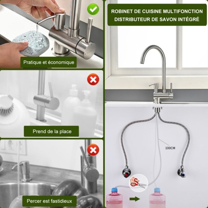 CECIPA Robinet De Cuisine Noir Extensible, 2 Types De Jet