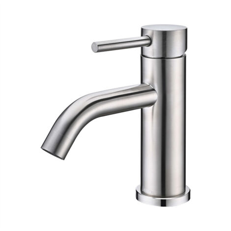 Detbom – Mitigeur de lavabo monocommande en acier inoxydable brossé – Hauteur 180 mm – Aérateur démontable pour jet doux – Installation monotrou