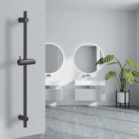 Detbom – Barre de douche noire 70 cm – Acier inoxydable SS304 – Finition noir mat – Support de douchette ajustable – Installation facile
