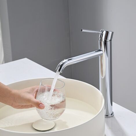 Detbom – Mitigeur de lavabo haut en acier inoxydable 304 – Finition chromée – Bec haut 204 mm – Installation mono-trou – Économie d'eau 30%