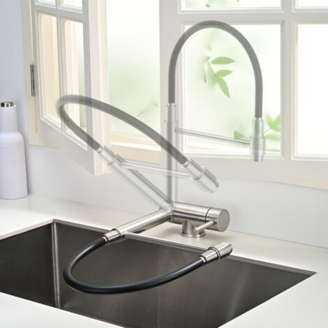 Mitigeur de cuisine rabattable rotatif 360° – Acier inoxydable 304 brossé – Hauteur sous bec 174 mm – Conception anti-collision