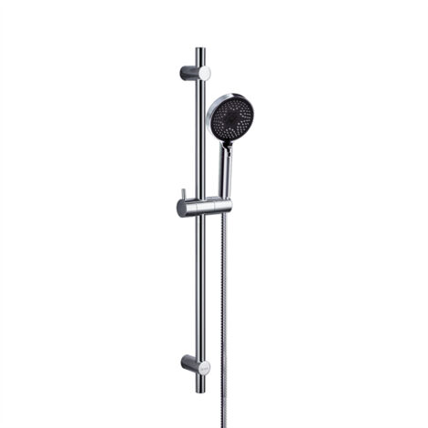 Detbom – Barre de douche 70 cm en acier inoxydable – Douchette à main 3 jets – Flexible 1,5 m – Support réglable – Installation facile