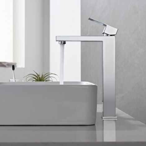 Detbom – Mitigeur de lavabo haut en acier inoxydable 304 – Finition chromée – Hauteur 296mm – Installation monotrou sur plage – Économie d'eau 30%