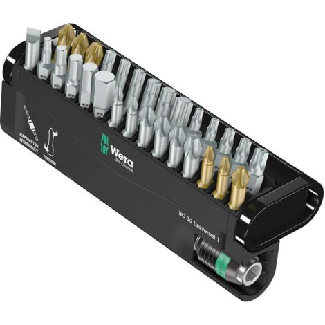 Wera – Kit embout universel 30 pcs – Porte-embout Rapidaptor pour vis à fente, cruciformes et TORX – Acier à outils extra-rigide