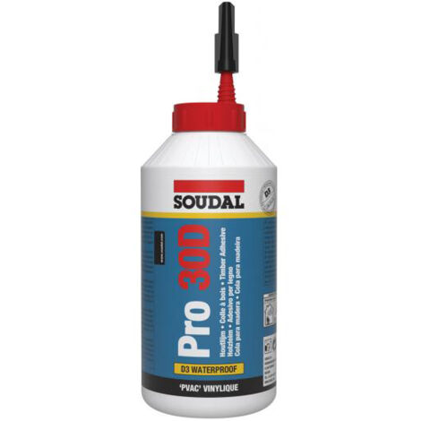 Soudal – Colle à bois vinylique extérieure Pro 30 D – Résistance à l'eau D3 – Temps de prise 8 min – Application facile – Contenance 750ml