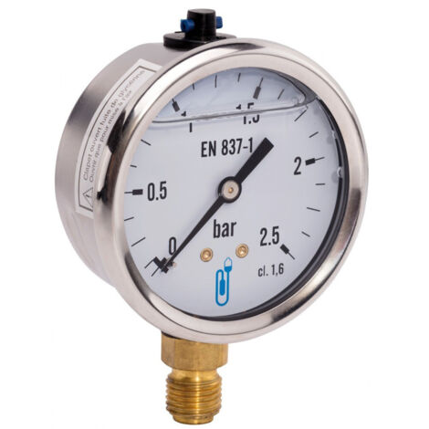 Manómetro de aceite en baño de acero inoxidable - conexión vertical 8x13 - dial Ø63mm 0 a 2,5 bares
