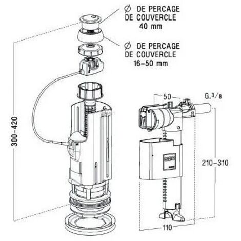 NF 3V102 Mecanismo WC - Kit compacto con v�lvula de flotador y �mbolo de doble volumen 3/6L