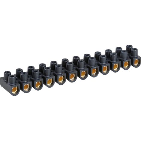 Bloque de conexiones eléctrico - Barra de latón negro, 12 bornes con tornillo, 10 mm² - 57A