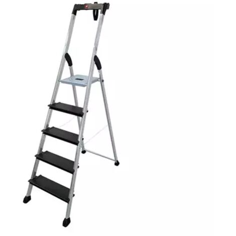 Escalera de aluminio 4XL NEGRA + Soporte para cubo de 5 peldaños