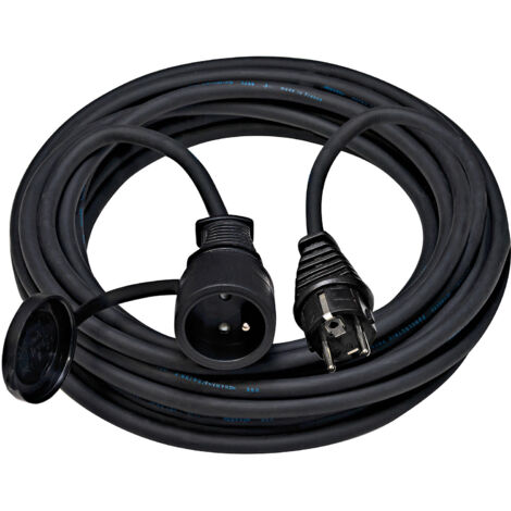 Extensión eléctrica prolongadora PRO con toma con pestaña - IP44 Negro 10m - H07RN-F 3G2,5