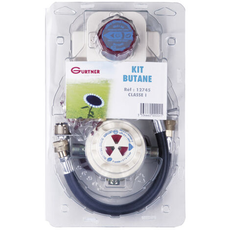 Kit de butano 2 botellas - regulador inversor limitador Caudal 1,3 kg/h 28 mbar