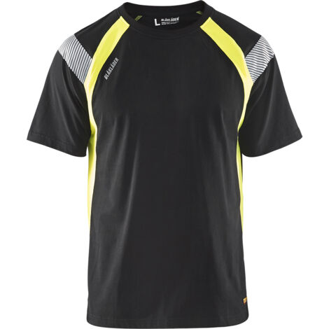 Camiseta de trabajo detalles fluorescentes 3332 - Negro/Amarillo fluorescente XXL