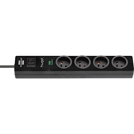 Multipresa di corrente con protezione da sovratensioni HUGO, cavo da 2m H05VV-F 3G1,5, 4 prese - Nero