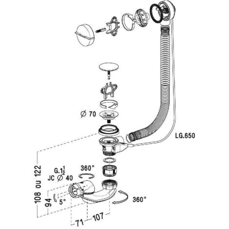 Mophorn Kit Di Scarico Per Vasca Autoportante In PVC, 2 Tubi Di Scarico In Ottone Kit Di Collegamento Grezzo Per Scarico Vasca Con Adattatore In Pvc Per Autoportante Montato A Pavimento 85734452