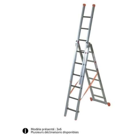 Facal – Échelle escamotable aluminium 3 plans – Longueur déployée 4,12 m – Longueur ajustable 4 à 9 m – Barreaux carrés antidérapants