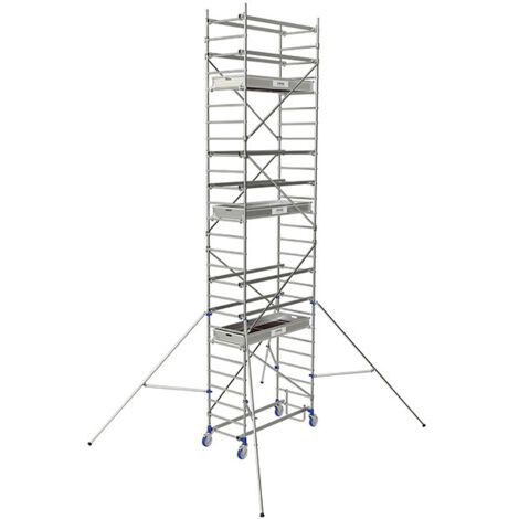 Tubesca Comabi – Échafaudage roulant aluminium Cross – Hauteur de travail 8,85m – Charge maximale 200kg/m² – Pour chantiers de gros œuvre