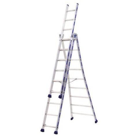 Tubesca Comabi – Échelle double transformable 3 plans 7,69m – Aluminium ultra résistant – Charge max 150kg – Articulation Quick Safe – 2443612