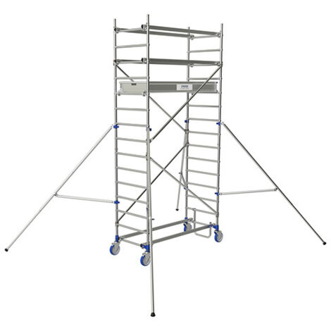 Tubesca Comabi – Échafaudage roulant aluminium Cross 180 – 2 planchers – Hauteur de plateforme 2,85 m – Charge maximale 200 kg/m² – Pour sol plat et dénivelé