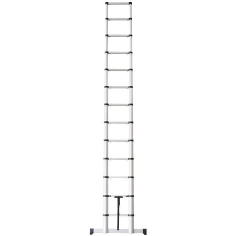 Tubesca Comabi – Échelle télescopique aluminium 3,8 m – Hauteur d'accès 4,70 m – 13 marches avec échelons striés – Base stabilisatrice intégrée
