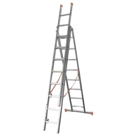 FACAL - Échelle transformable aluminium 3 plans Génia – Longueur 4 à 9 m - Longueur déployée 5,66 m