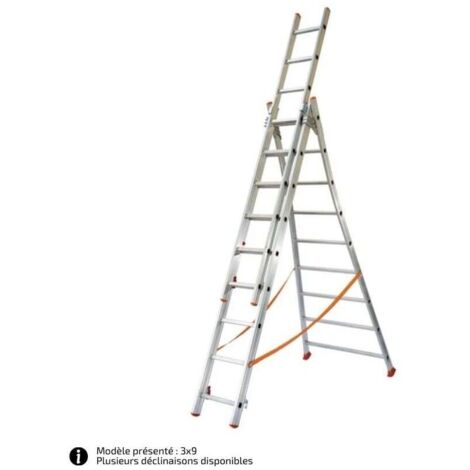 FACAL - Échelle transformable aluminium 3 plans Atlanta – Base évasée – Longueur 4 à 8 m - Longueur déployée 5,94m