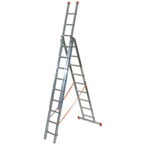 FACAL - Échelle transformable aluminium 3 plans Génia – Longueur 4 à 9 m - Longueur déployée 6,82 m