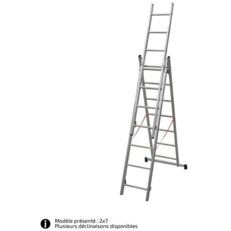Facal – Échelle transformable aluminium 3 plans – Longueur déployée 9,08 m – Charge maximale 150 kg – Pour chantiers humides et terrains en pente