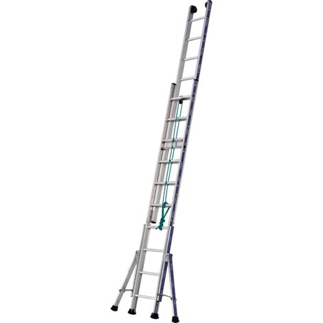 Tubesca Comabi – Échelle coulissante à corde 9,14 m – 2 x 18 marches – Charge maximale 150 kg – Aluminium avec stabilisateurs antidérapants