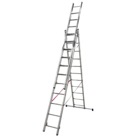 Facal – Échelle transformable aluminium 3 plans – Longueur déployée 9,08 m – Charge maximale 150 kg – Barreaux antidérapants pour sécurité optimale