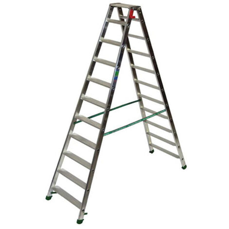 Facal – Échelle double aluminium 10 marches – Hauteur de travail max 3,73 m – Charge max 150 kg – Sabots anti-dérapants pour stabilité
