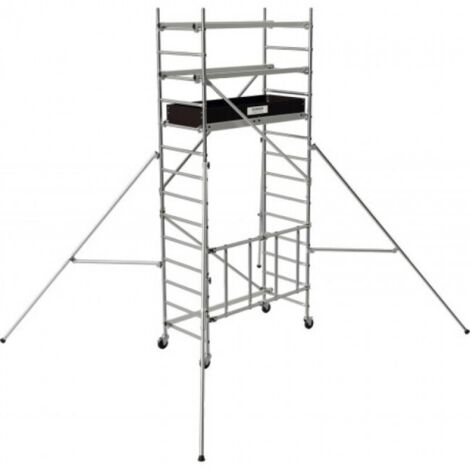Tubesca Comabi – Échafaudage roulant aluminium Runner – 1 plancher 1,48 x 0,58 m – Hauteur de travail 3,60 m – Charge max 200 kg/m² – Montage rapide