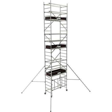 Tubesca Comabi – Échafaudage roulant aluminium 7,60m – Hauteur de travail 7,60m – Charge maximale 200kg/m² – Dimensions intérieures 1,48x0,58m