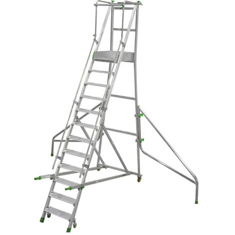 FACAL - Escabeau Aluminium Roulant avec Stabilisateurs Castiglia - Hauteur de plancher 2,19m (1/5)