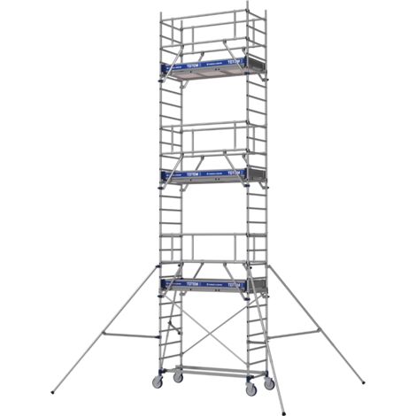 Tubesca Comabi – Échafaudage roulant aluminium Totem 2 – Hauteur de travail max 9,85 m – Longueur de plateau 1,80/2,50 m – Charge max 200 kg/m² – Garde-corps monoblocs