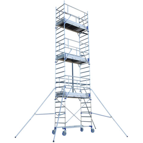 Tubesca Comabi – Échafaudage roulant aluminium 2 planchers 4,85m – Charge max 200kg/m² – Système Ergoblock pour montage rapide – Certifié NF EN 1004