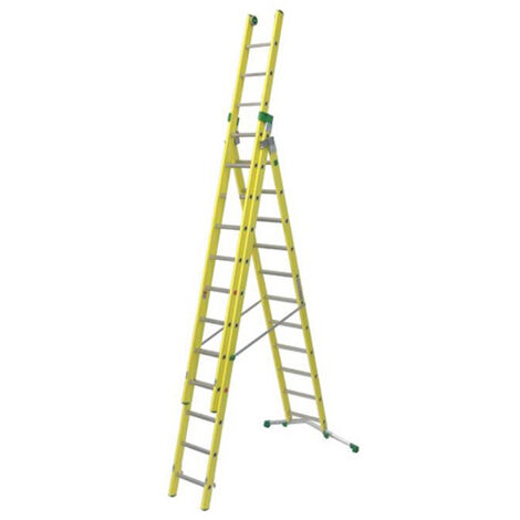 FACAL - Échelle isolante transformable 3 plans en fibre de verre – Longueur 4 à 9 m - Longueur déployée 8,1 m (1/5)
