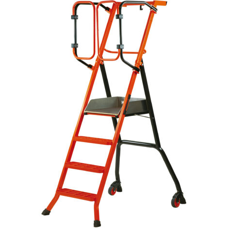 Escabeau sécurisé PIRL Gardia 90 cm – Hauteur de travail maxi 290 cm - FSC -Plateforme Individuelle Roulante Légère – Garde-corps à battants – Largeur réduite – Pratique et maniable