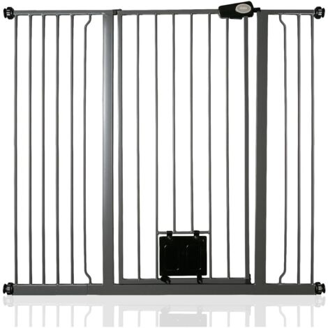 Bettacare Pet Gate with Lockable Cat Flap, 120.3cm - 127.9cm, Slate Grey, 104cm in Height