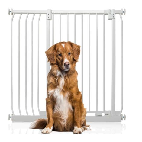 Bettacare Extra Tall Elite Dog Gate, 98cm - 107cm, Matt White, Extra Tall 96.8cm in Height, Pressure Fit Pet Gate
