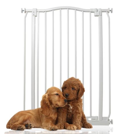 Bettacare Extra Tall Curved Top Dog Gate, 71cm - 80cm, Matt White, Extra Tall 100cm in Height, Pressure Fit Pet Gate