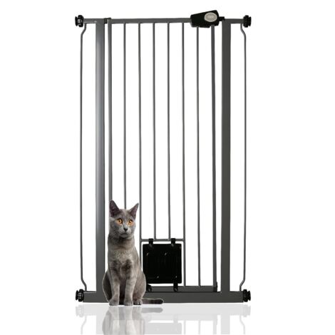 Bettacare Pet Gate with Lockable Cat Flap, Narrow, 68.5cm - 75cm, Slate Grey, 104cm in Height (1/4)
