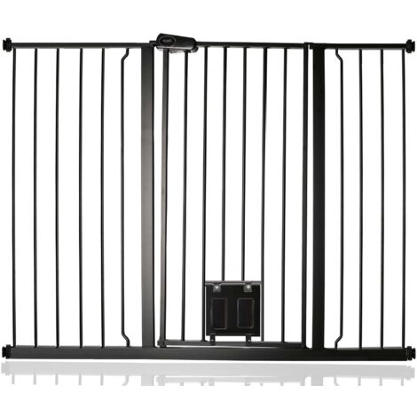 Bettacare Pet Gate with Lockable Cat Flap, 126.7cm - 134.3cm, Black, 104cm in Height