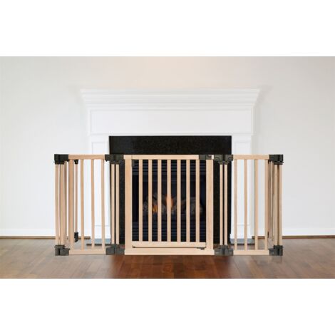 Safetots Wooden Multi Panel Fire Surround, 48cm Deep x 160cm Wide, Natural Wood, 76cm Tall, Baby and Toddler Fire Guard