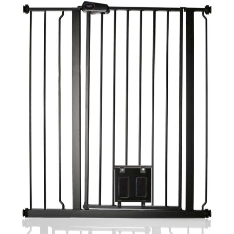 Bettacare Pet Gate with Lockable Cat Flap, 87.9cm - 95.5cm, Black, 104cm in Height